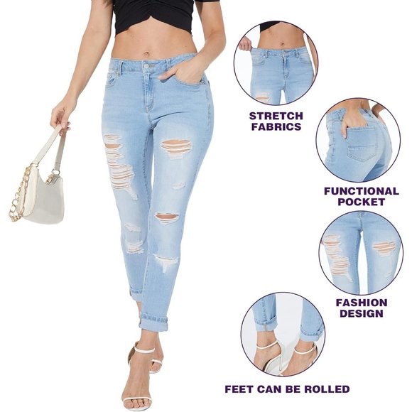 Women's High Waisted Skinny Ripped Jeans and Zipper closure - Picture 6 of 7